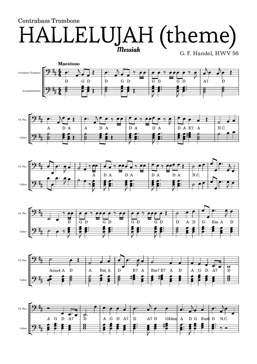 Aleluia (HALLELUJAH), of the Messiah - for Contrabass Trombone and accompaniment Piano, Vocal scores gallery preview page 2