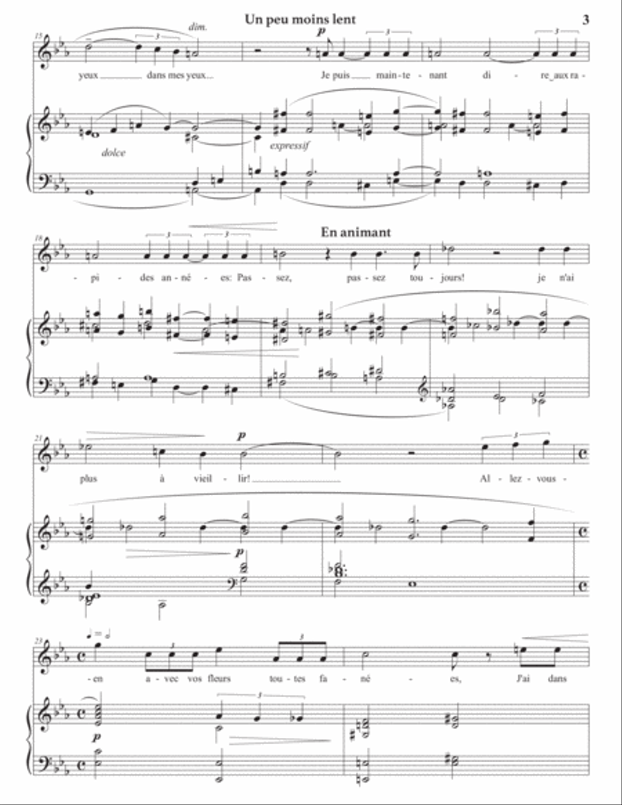 HAHN: Puisque j'ai mis ma lèvre (transposed to G major) Voice scores gallery preview page 4