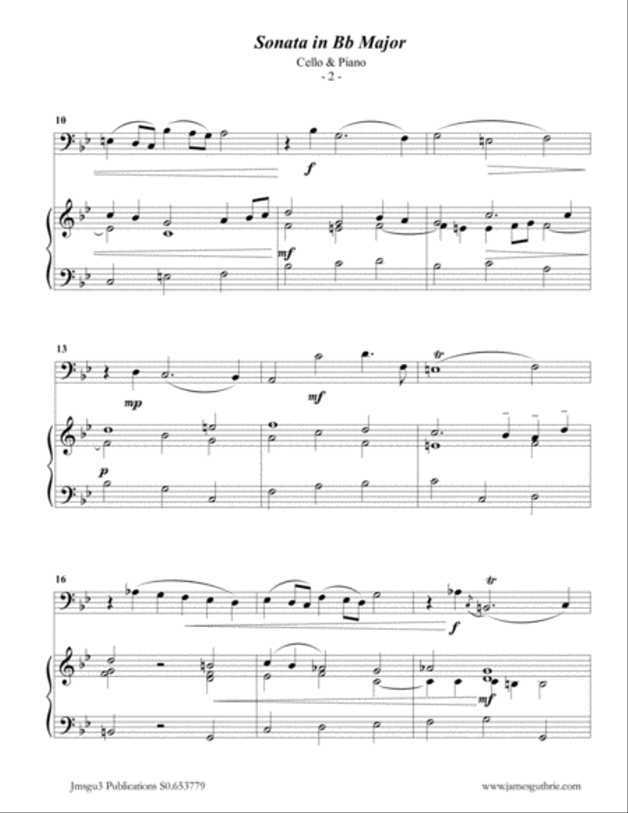 Telemann: Sonata in Bb Major for Cello & Piano Piano scores gallery preview page 2
