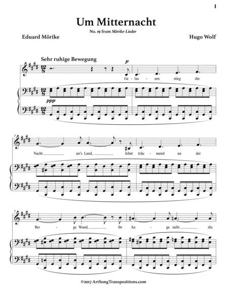 WOLF: Um Mitternacht (transposed to C-sharp minor)