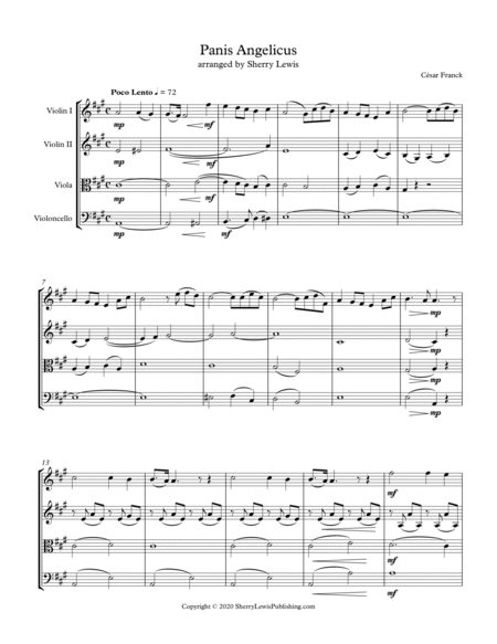 PANIS ANGELICUS String Quartet, Intermediate Level for 2 violins, viola and cello image number null