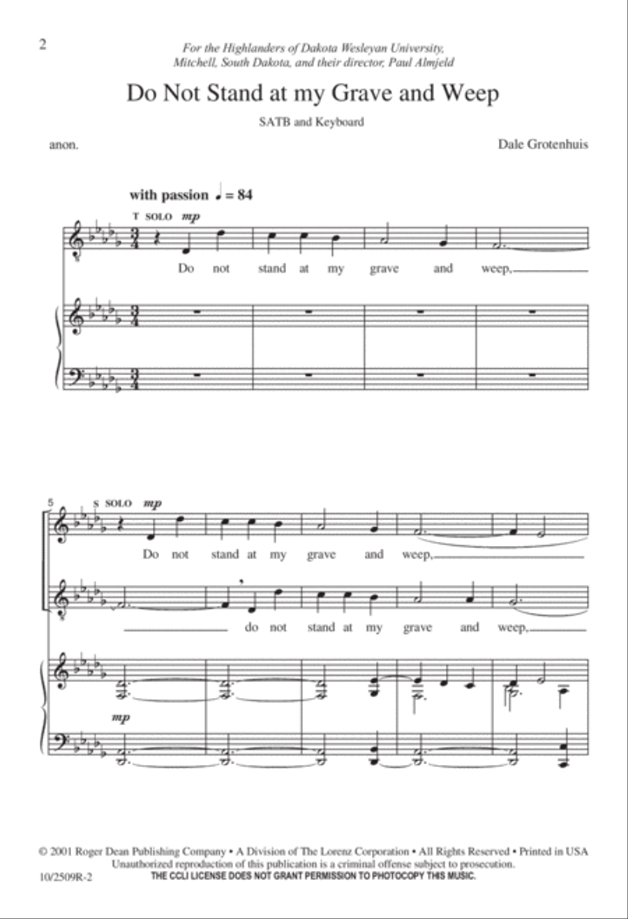 Do Not Stand at My Grave and Weep 4-Part scores gallery preview page 2