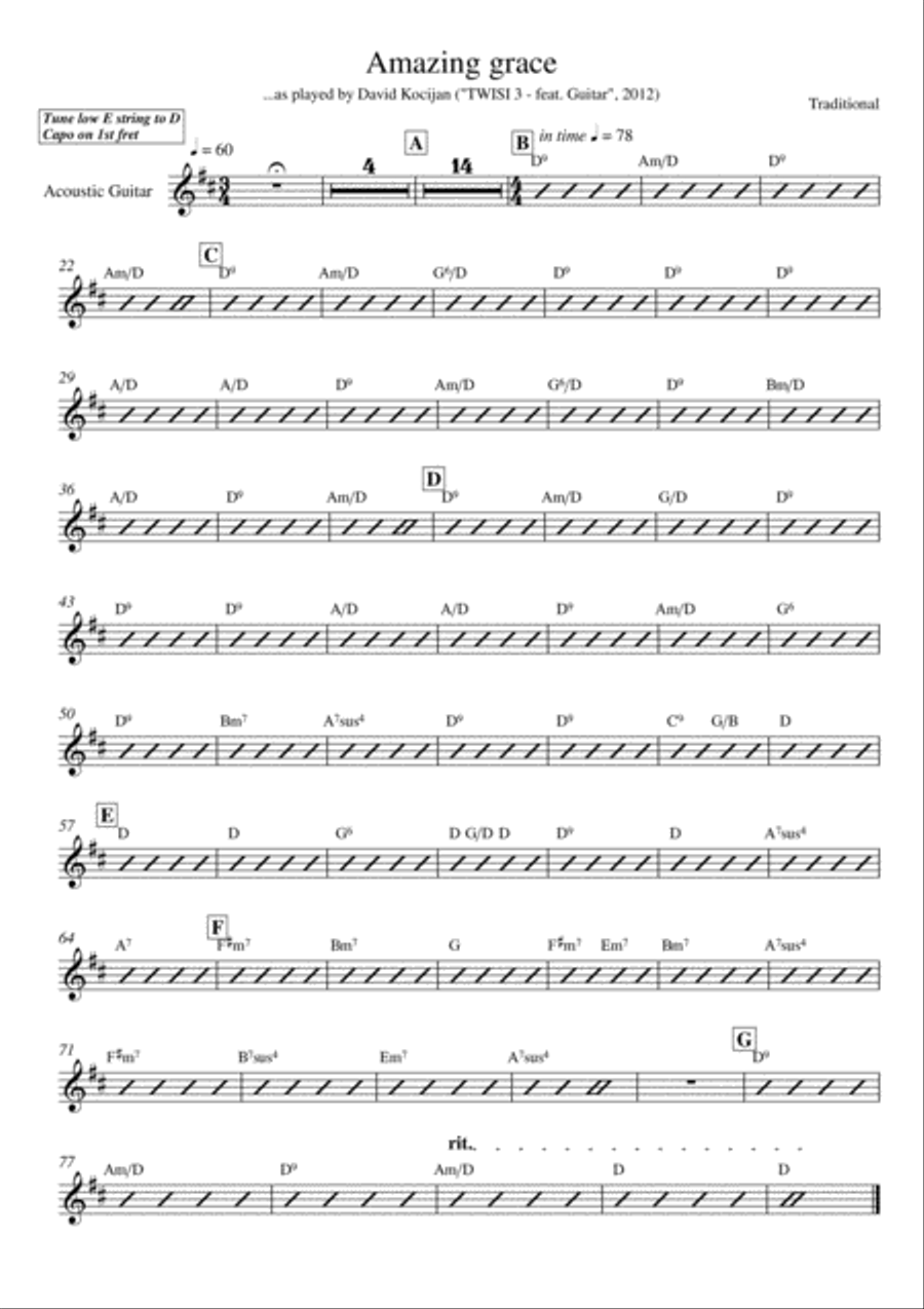 Amazing grace (guitar & tenor sax) Tenor Saxophone scores gallery preview page 1
