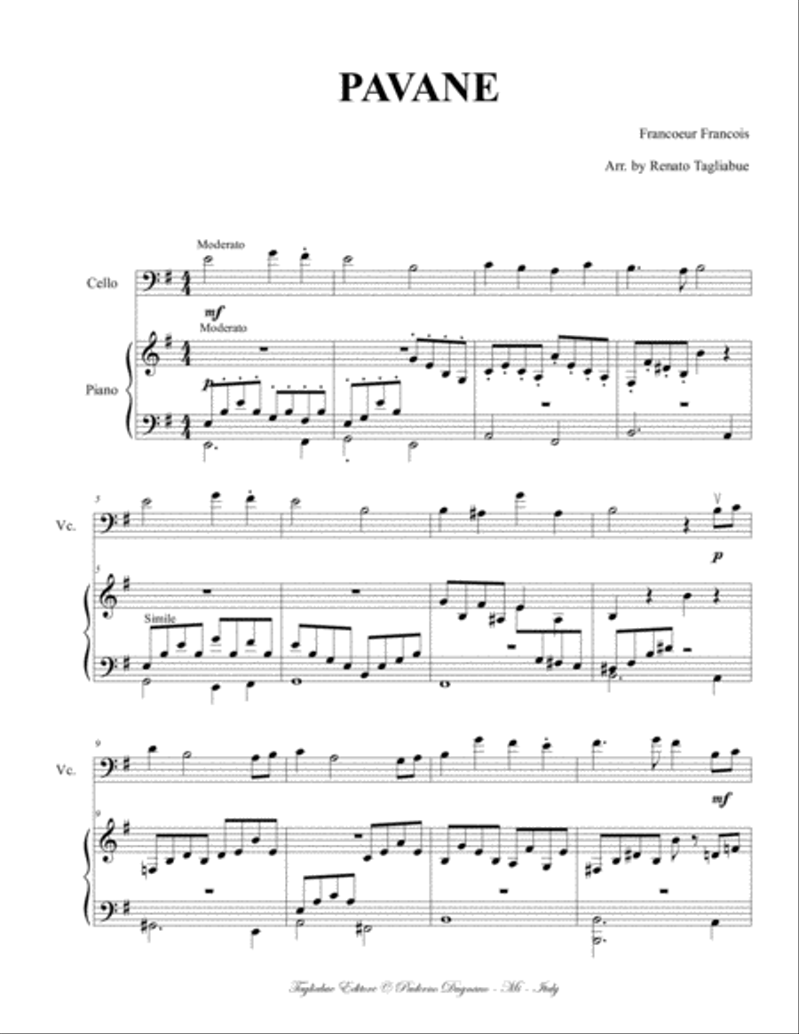 PAVANE - Francoeur - For Cello and piano image number null