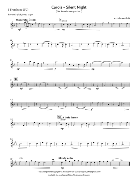 Silent Night - Carols - Trombone Quartet image number null