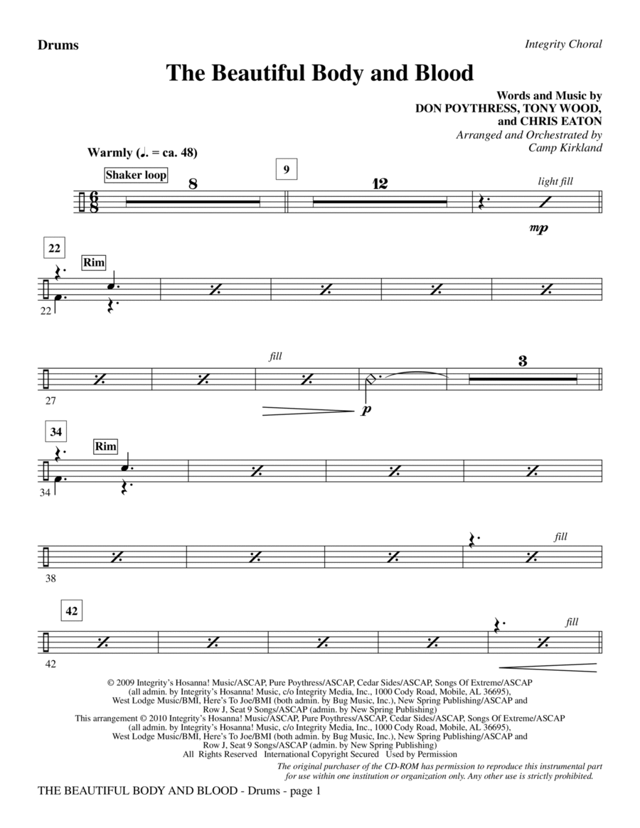 The Beautiful Body And Blood - Drums Choir scores gallery preview page 1