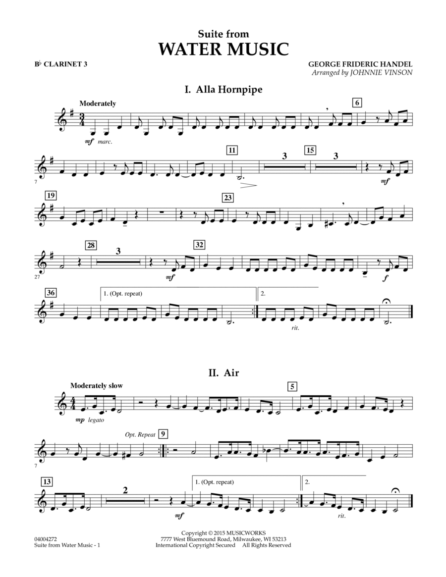 Book cover for Suite from Water Music - Bb Clarinet 3