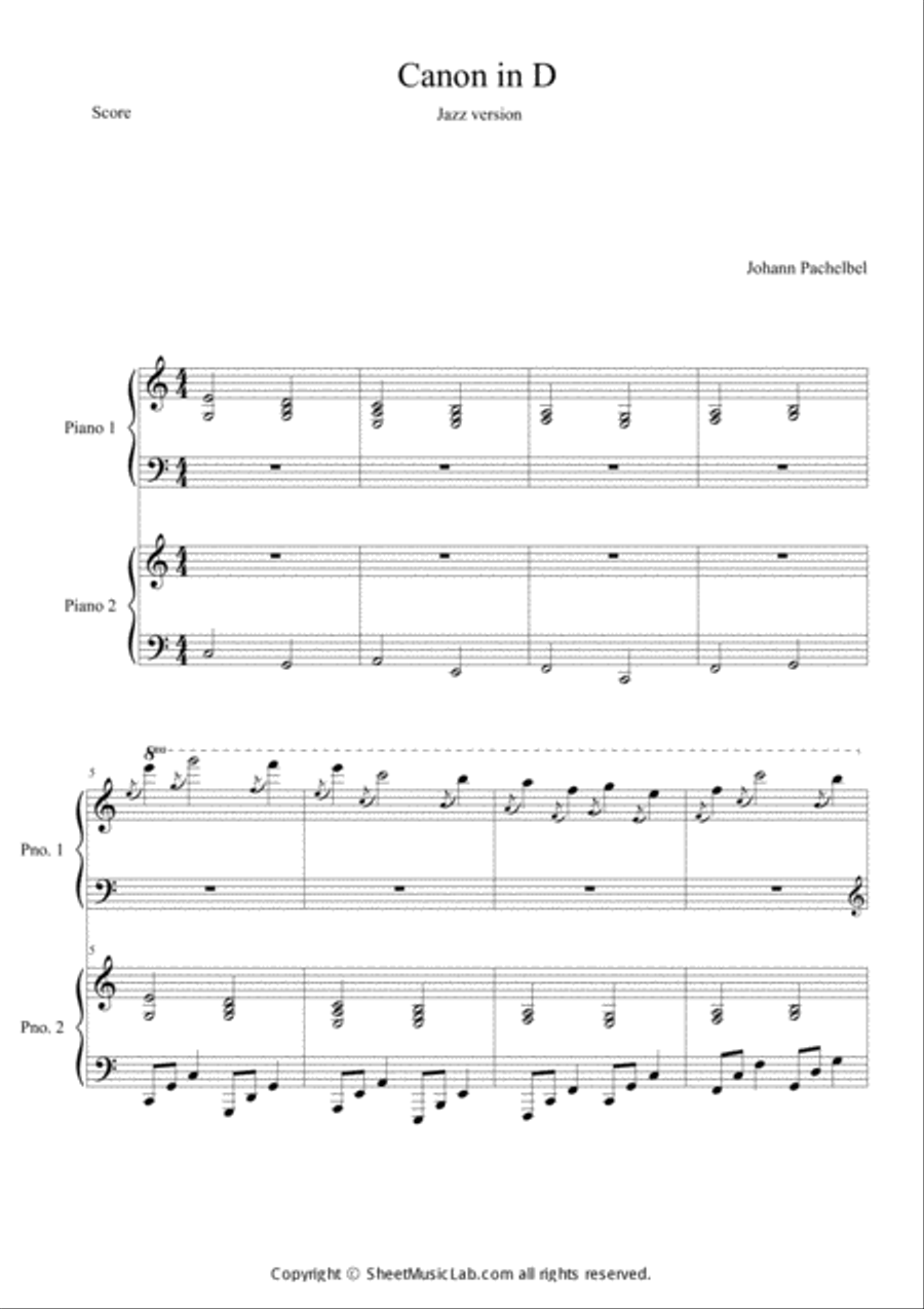 Canon Variation (Jazz Version) in D Easy Piano scores gallery preview page 1