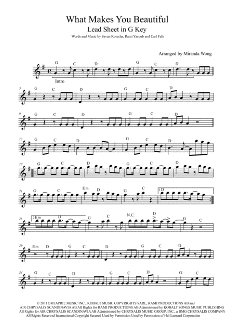 What Makes You Beautiful Piano, Vocal, Guitar scores gallery preview page 2