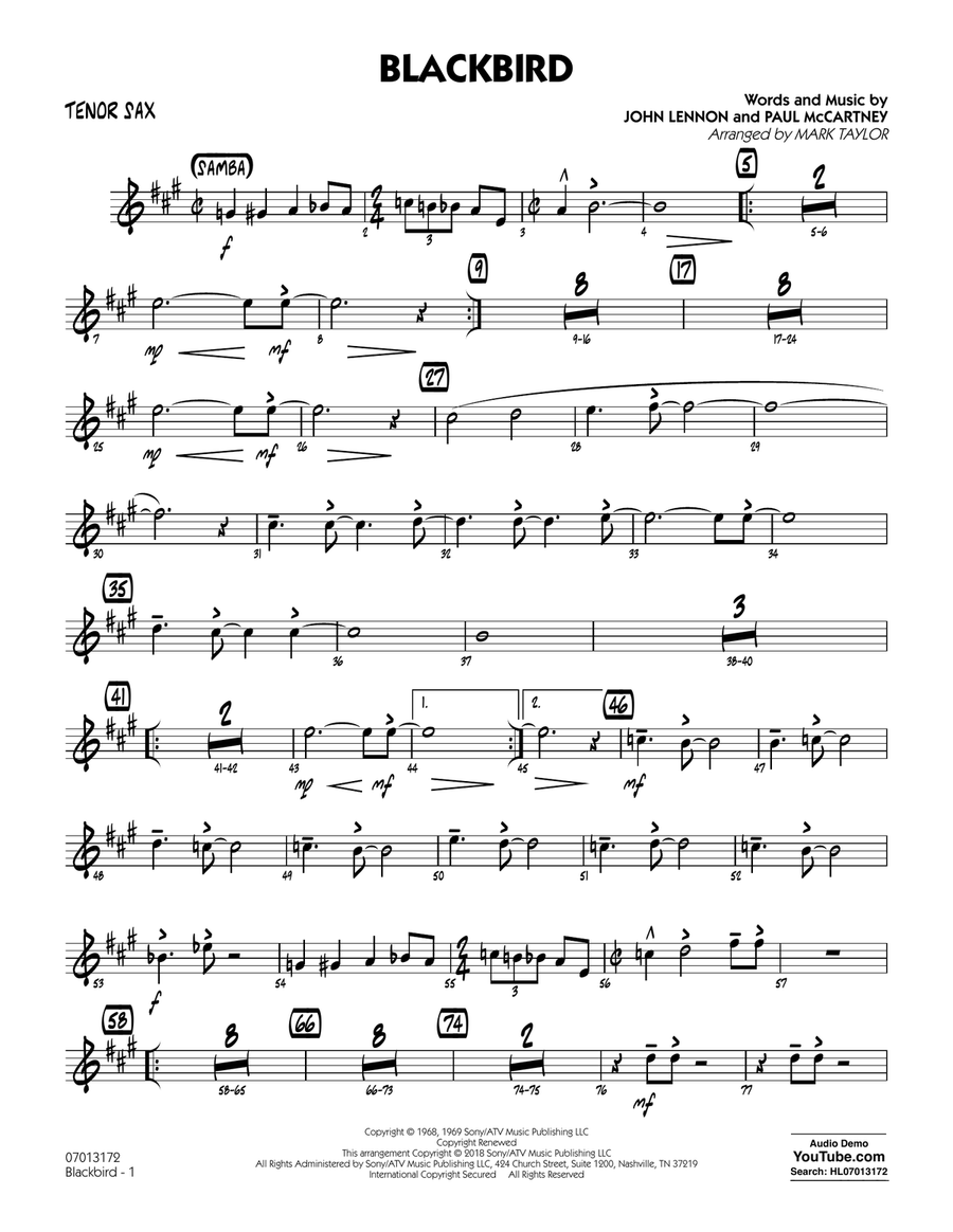 Blackbird - Tenor Sax Jazz Ensemble scores gallery preview page 1