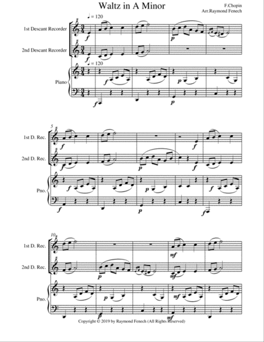 Waltz in A Minor (Chopin) - 2 Descant Recorders and Piano - Chamber music Woodwind Duet scores gallery preview page 5