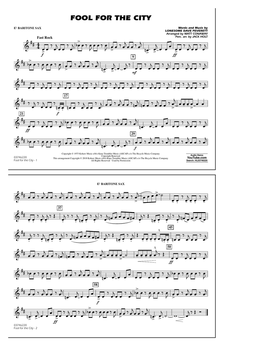 Fool For The City - Eb Baritone Sax Marching Band scores gallery preview page 1