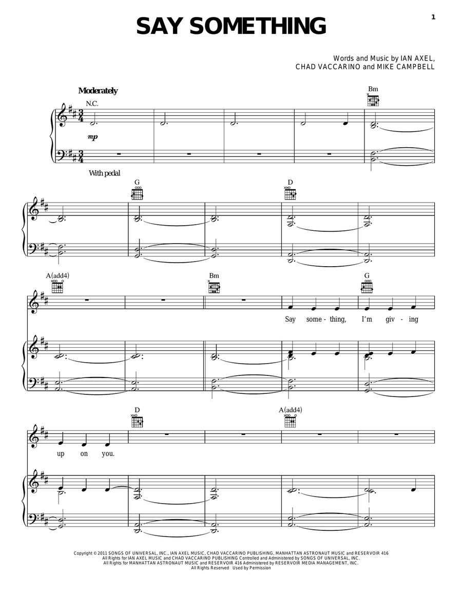 Say Something Piano, Vocal, Guitar scores gallery preview page 1
