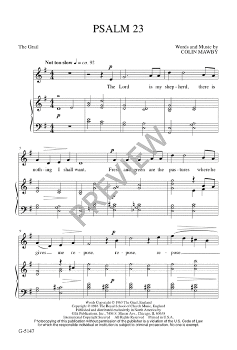 Psalm 23 Psalm 23 Unison Choir scores gallery preview page 1