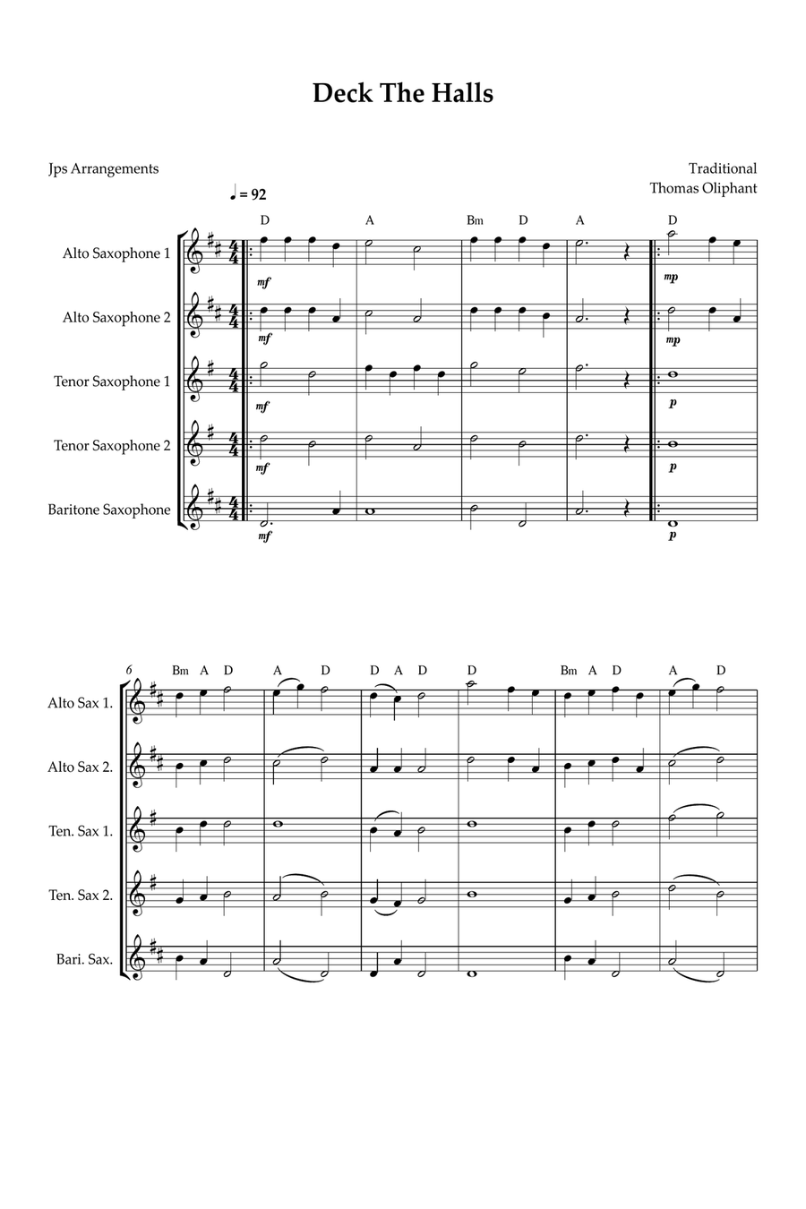 Deck The Halls for Sax quintet Saxophone Quintet scores gallery preview page 1