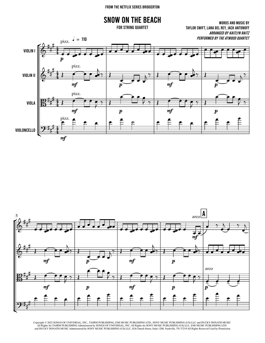 Snow On The Beach String Quartet scores gallery preview page 2
