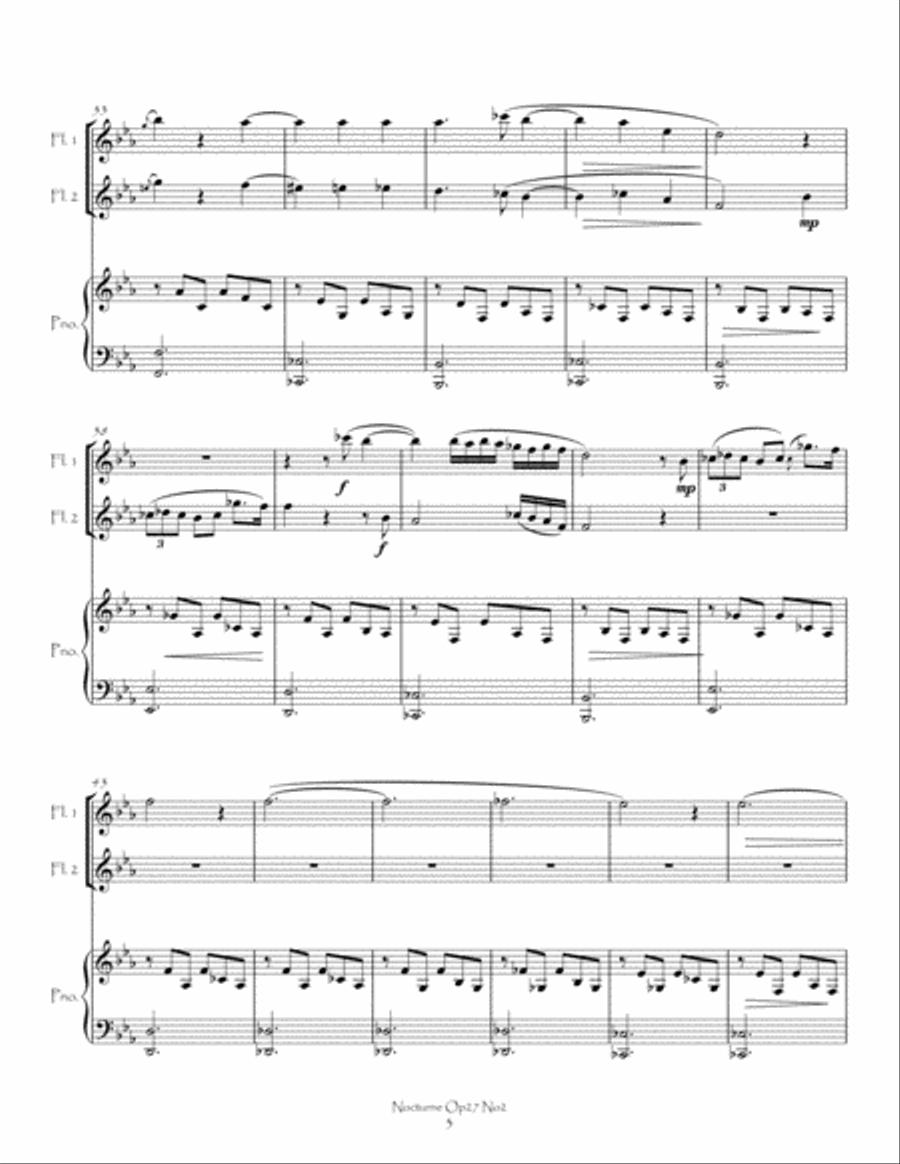 Nocturne Op27 No2 for Flute Duet and Piano Flute Duet scores gallery preview page 4