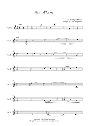 Plaisir d'Amour (The Pleasure of Love)- Violin 2 part - Easy String Quartet Wedding Music