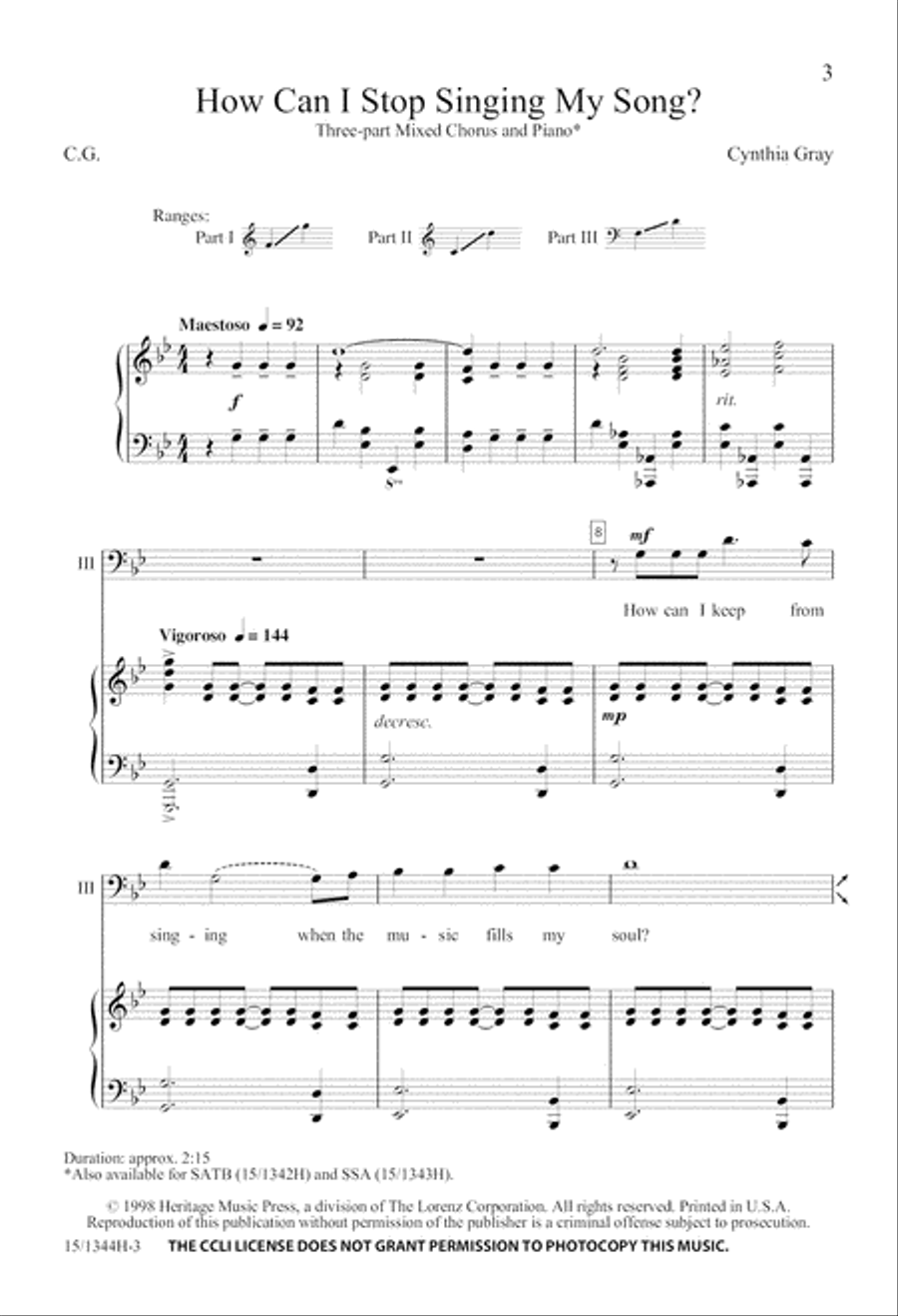 How Can I Stop Singing My Song? 3-Part scores gallery preview page 4