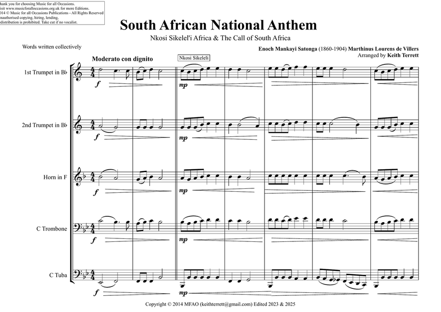 South African National Anthem for Brass Quintet Brass Quintet scores gallery preview page 2