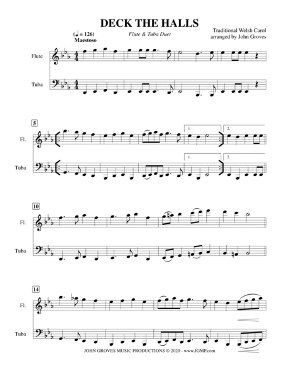 Deck The Halls - Flute & Tuba Duet Flute scores gallery preview page 2