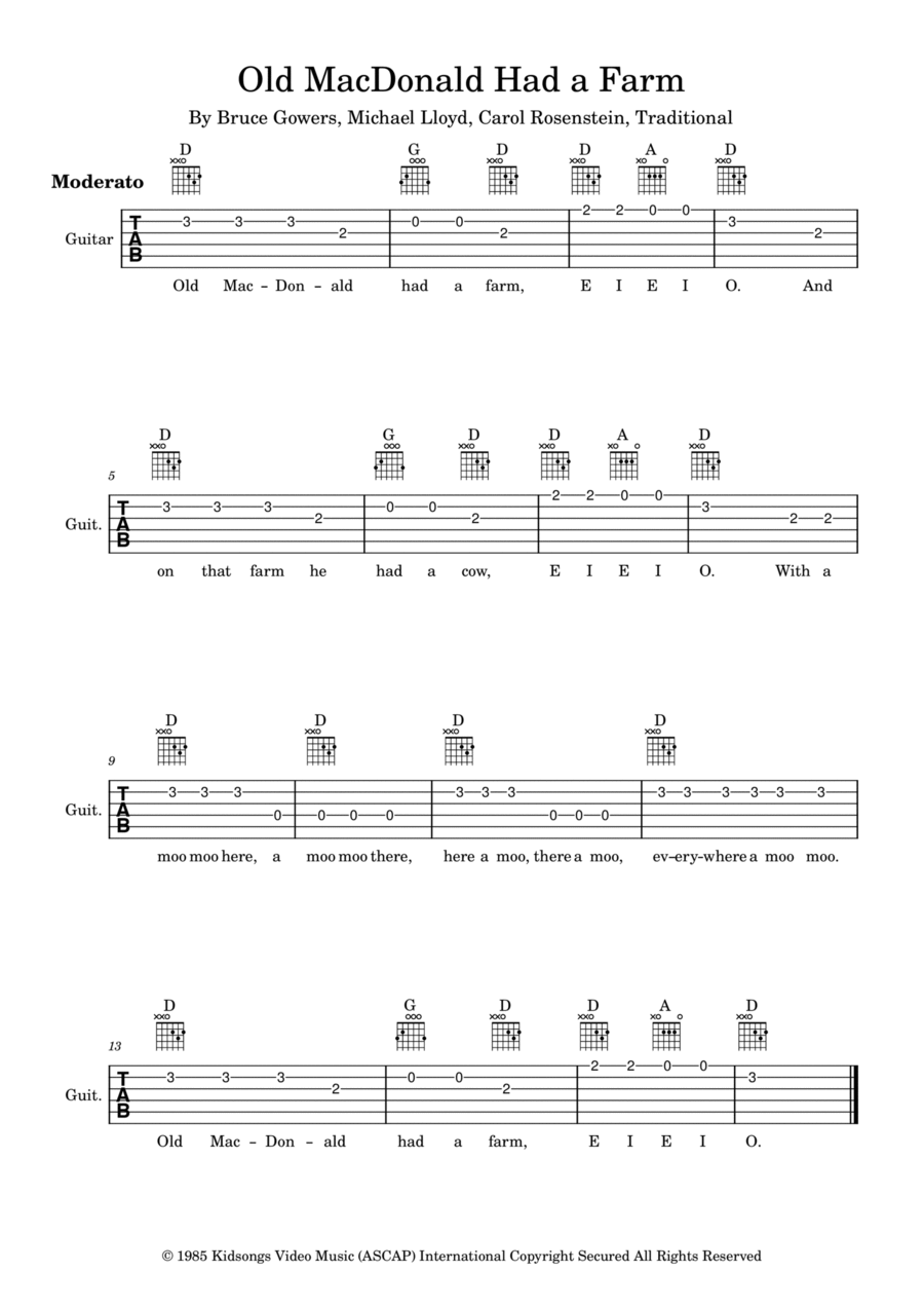 Old Macdonald Had A Farm Acoustic Guitar scores gallery preview page 1