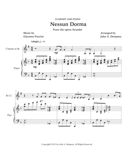 Nessun Dorma (Clarinet and Piano) image number null