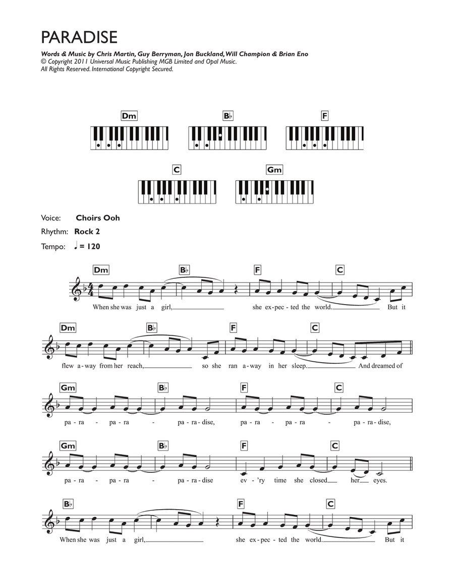 Paradise Piano Solo scores gallery preview page 1