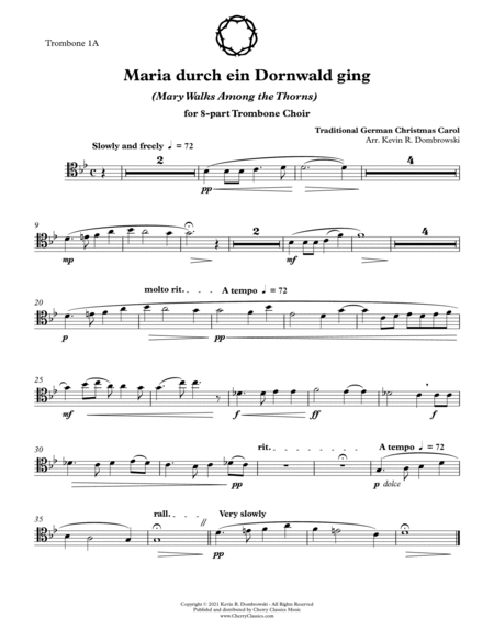 Maria durch ein Dornwald ging - German Christmas Carol for Trombone Choir Ensemble image number null