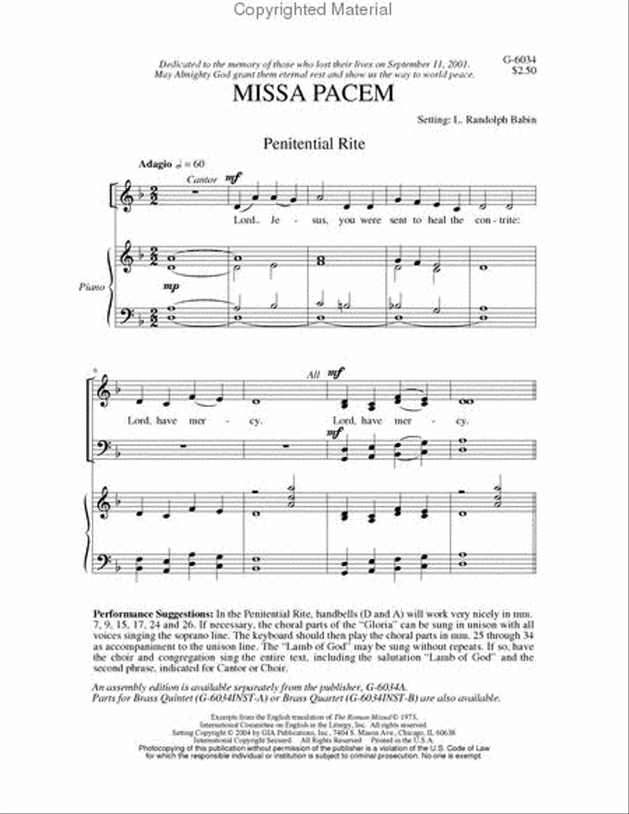 Missa Pacem - Assembly edition Unison Choir scores gallery preview page 2