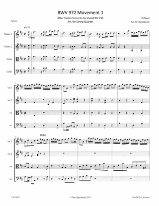 Bach: BWV 972 Mvt 1 after Violin Concerto by Vivaldi RV 230; Arr. for String Quartet