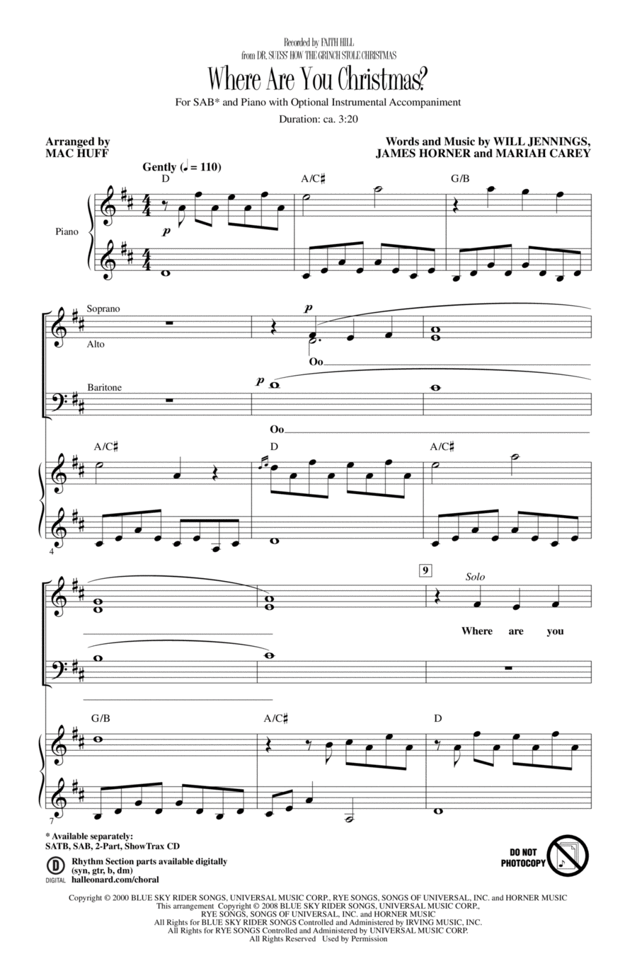 Where Are You Christmas? (arr. Mac Huff) (from How The Grinch Stole Christmas) 3-Part scores gallery preview page 1