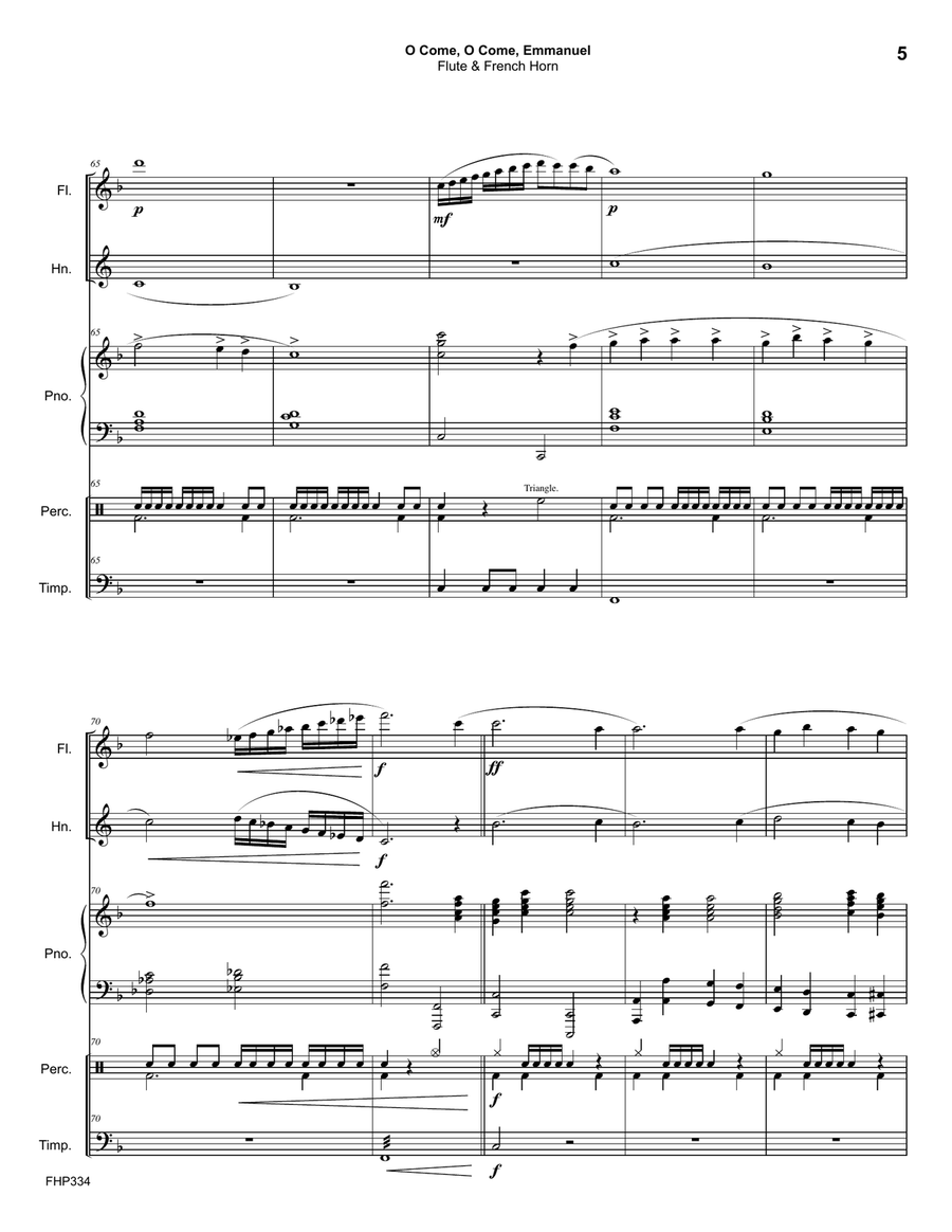 O COME, O COME EMMANUEL/COME THOU LONG-EXPECTED JESUS - FLUTE & HORN with Piano & opt Perc #334 Small Ensemble scores gallery preview page 5