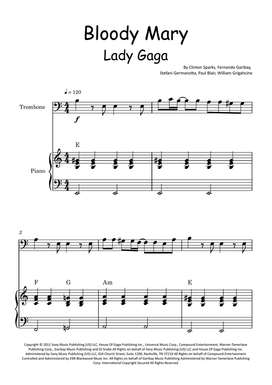 Bloody Mary Piano scores gallery preview page 1