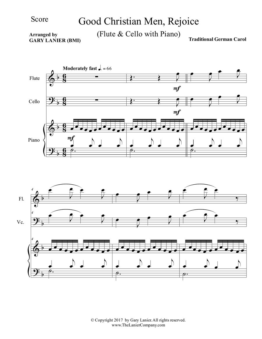 GOOD CHRISTIAN MEN, REJOICE (Flute, Cello with Piano & Score/Part) Flute scores gallery preview page 2
