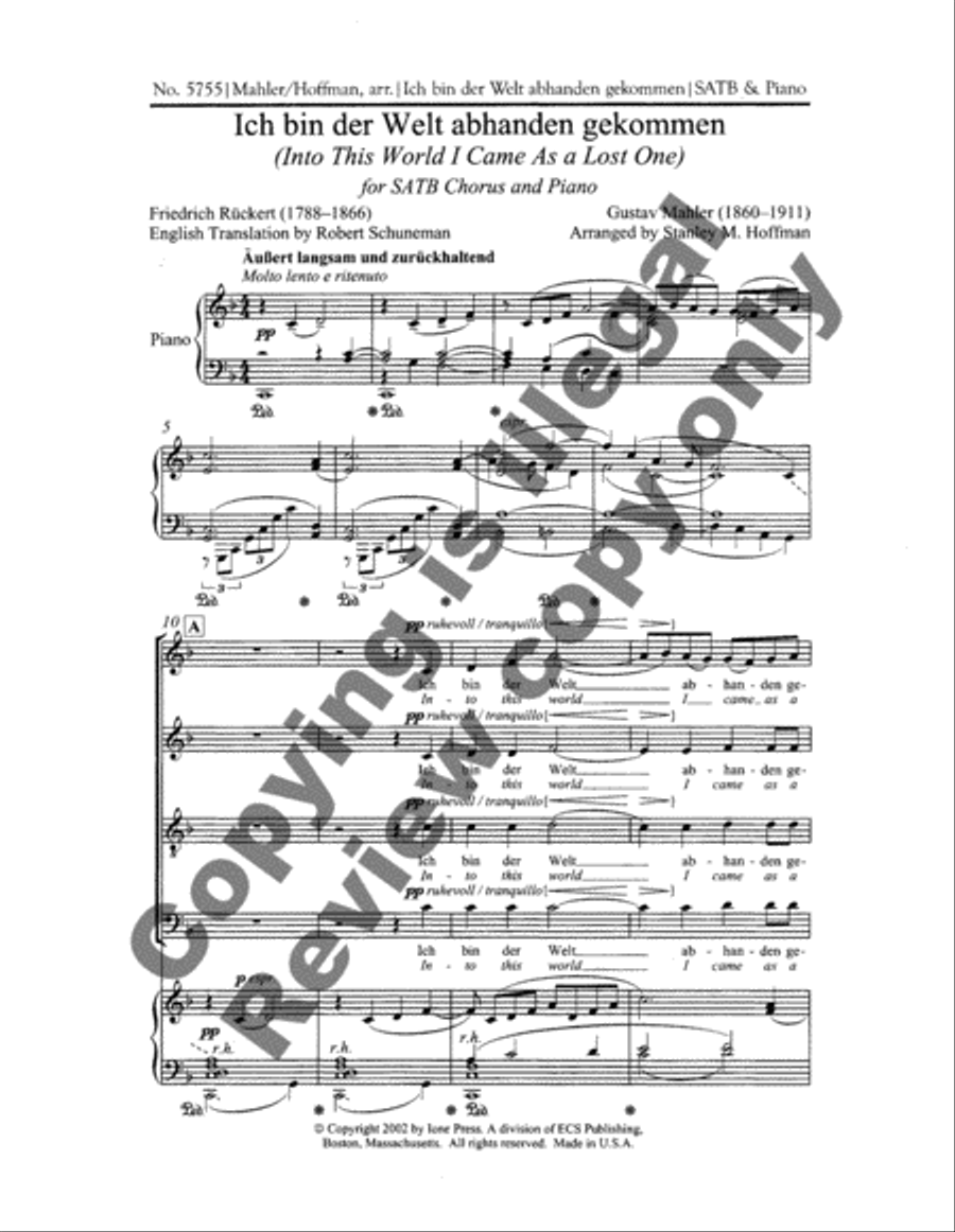 Ich bin der Welt abhanden gekommen: (Into This World I Came As a Lost One) 4-Part scores gallery preview page 10