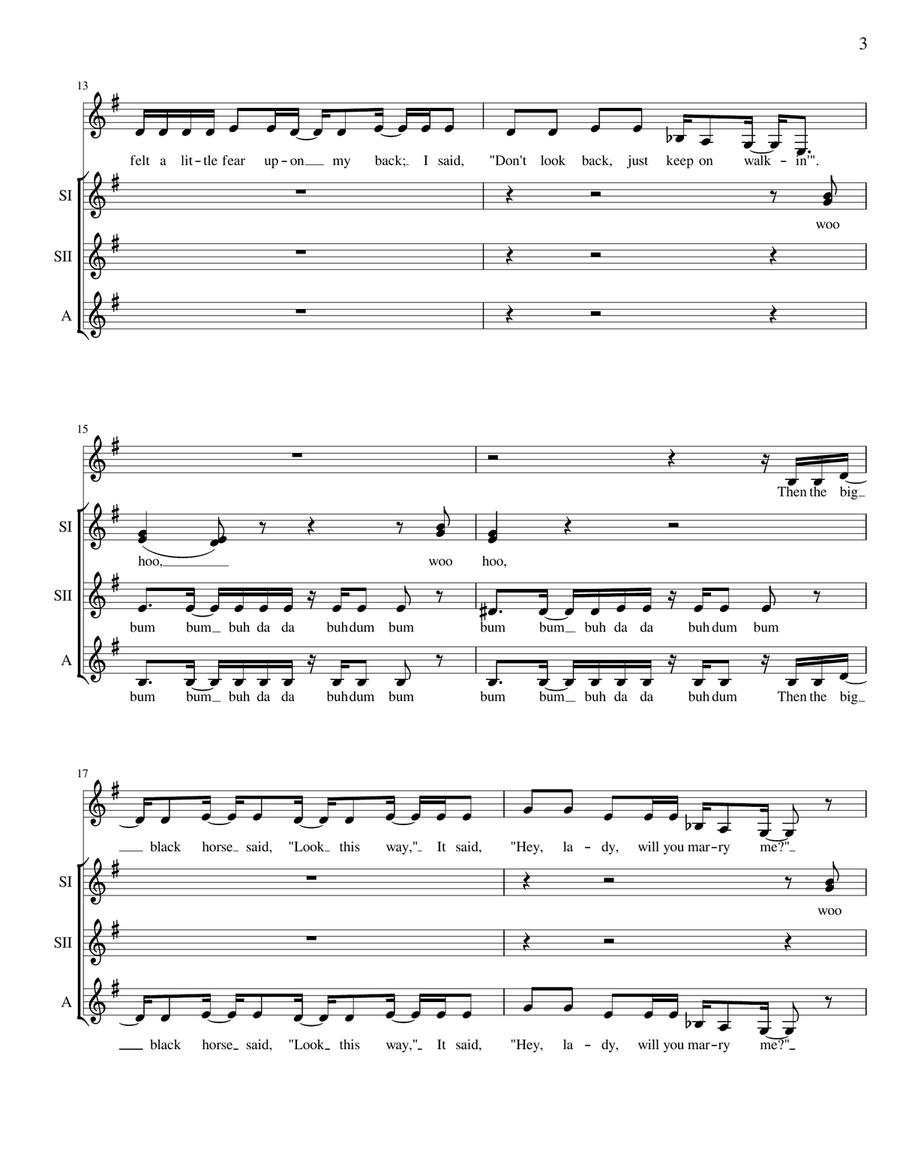 Black Horse And The Cherry Tree SSA scores gallery preview page 4