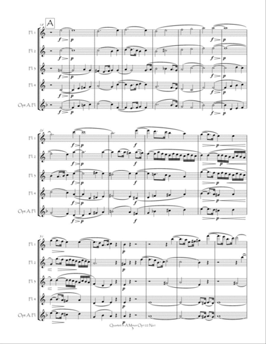 Quartet in A Minor Op122 No1 for Flute Quartet Flute Quartet scores gallery preview page 4