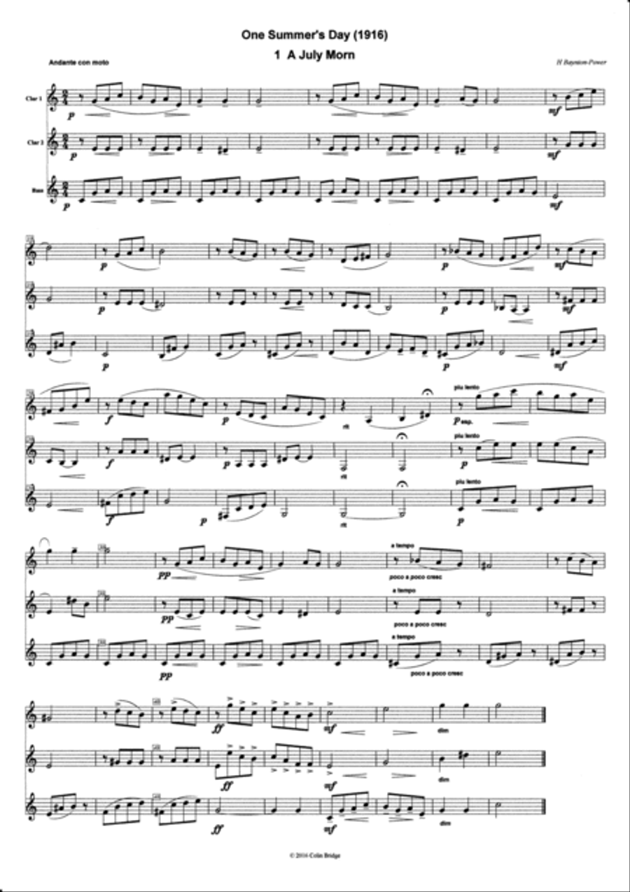 One Summer's Day (1916) by H Baynton-Power for Clarinet Trio (2 Bb & Bass) Clarinet Trio scores gallery preview page 2