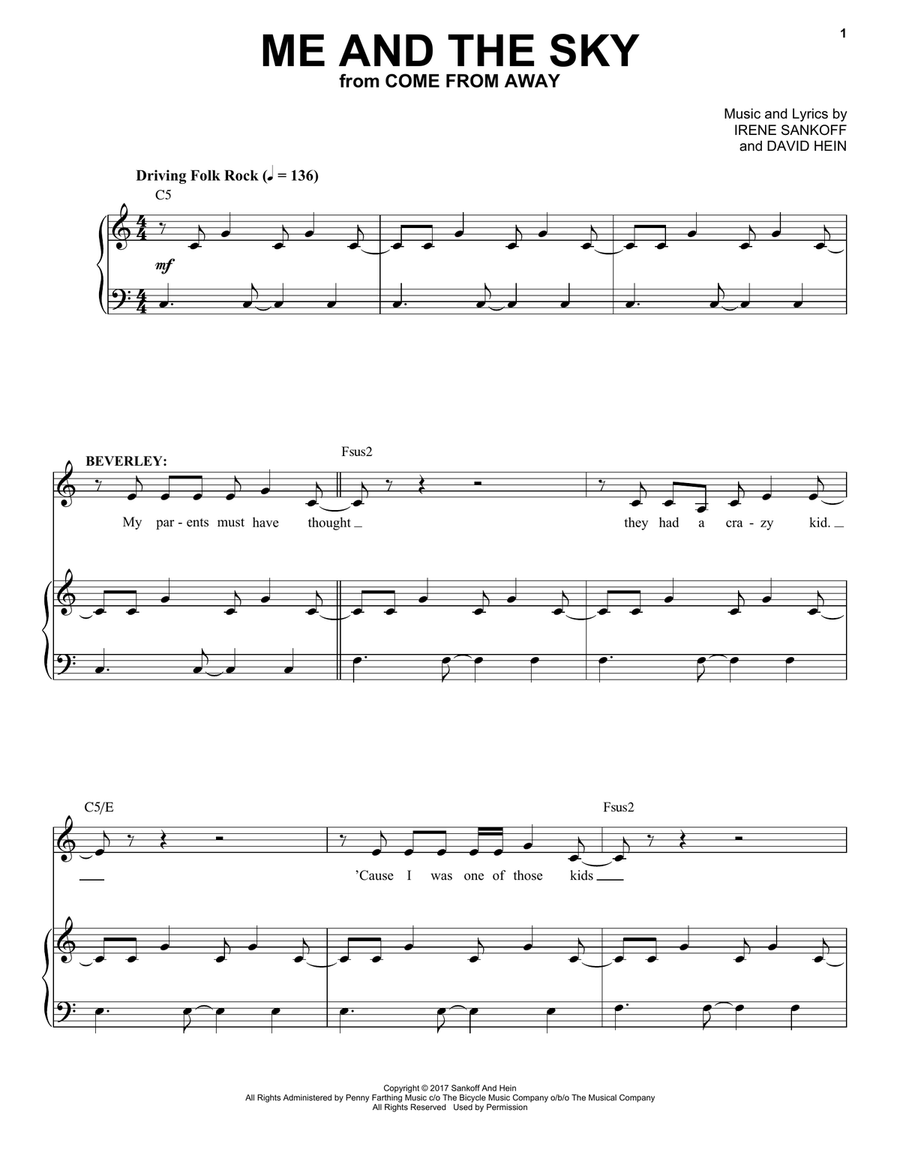 Me And The Sky (from Come from Away) Piano, Vocal scores gallery preview page 1
