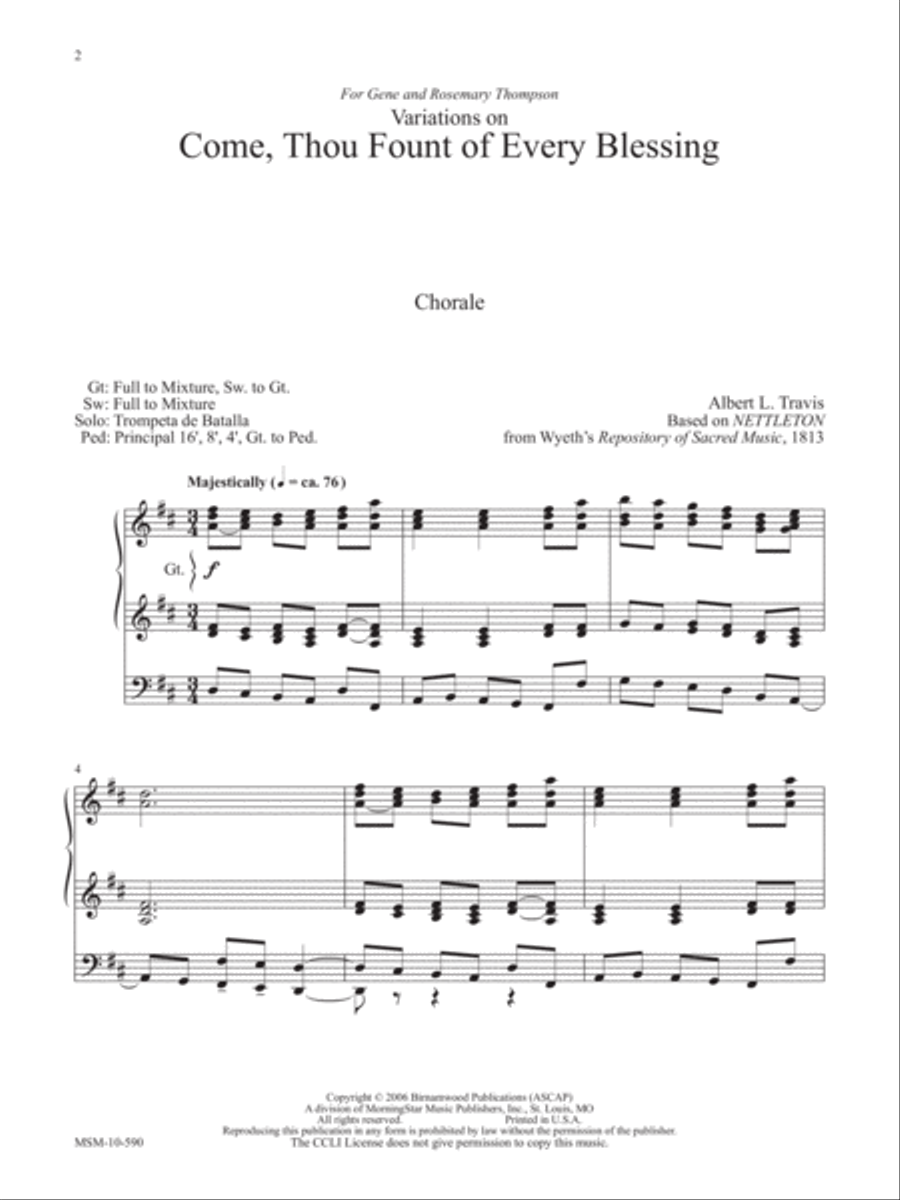 Come, Thou Fount of Every Blessing Organ Variations on Nettleton Organ scores gallery preview page 1