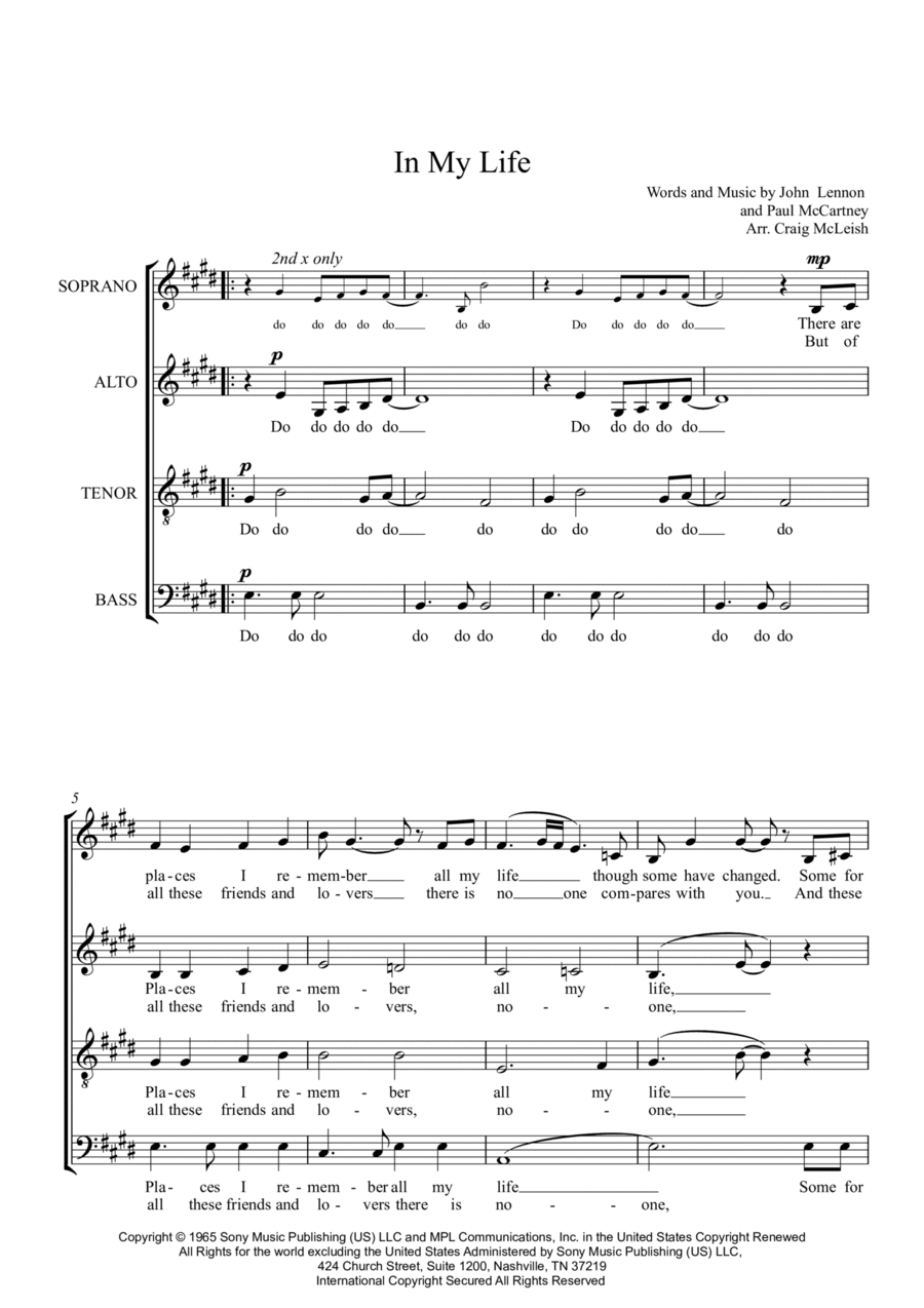 In My Life (arr. Craig McLeish) 4-Part scores gallery preview page 1
