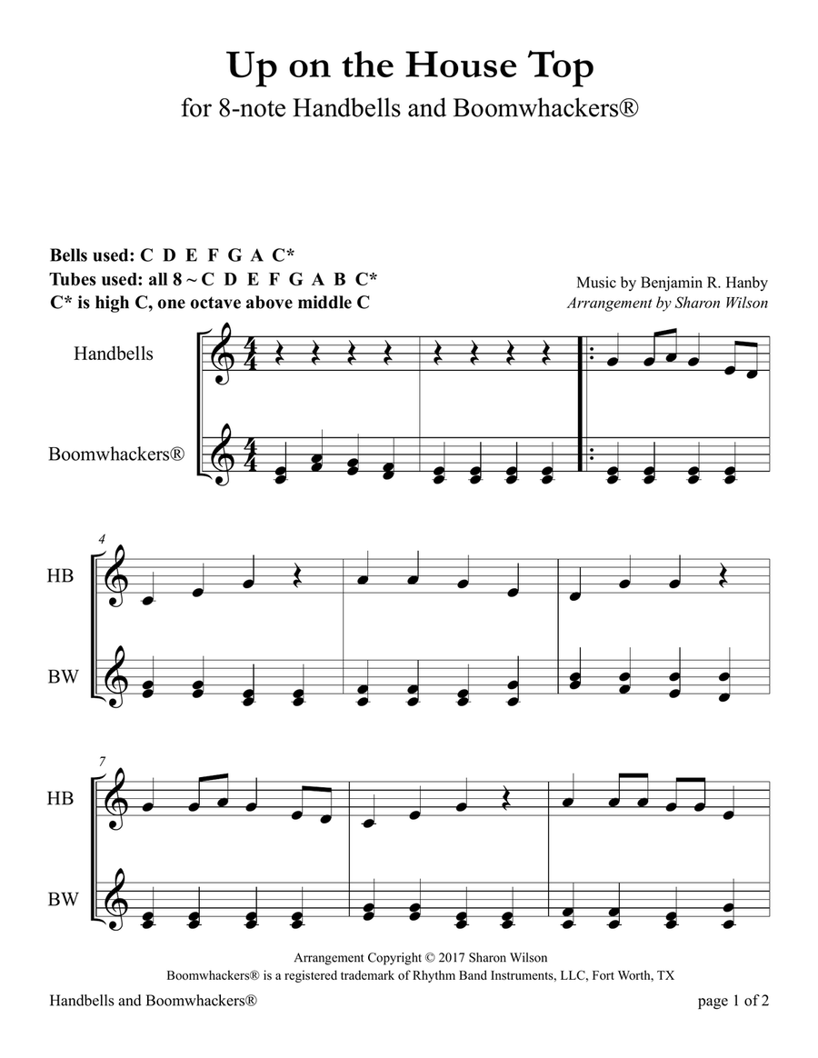 Up on the Housetop (for 8-note Bells and Boomwhackers with Black and White Notes) Handbell Choir scores gallery preview page 4