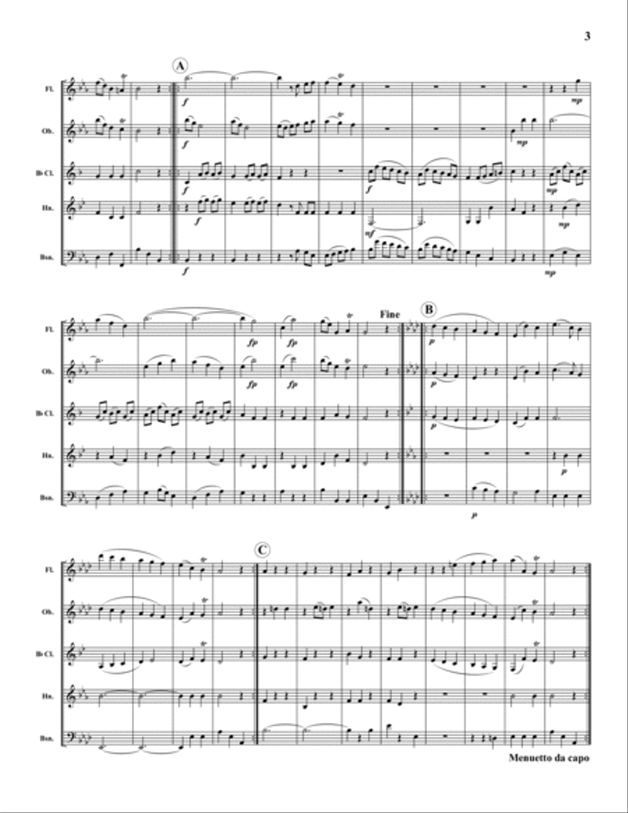 Divertimento No. 12 in Eb, K. 252 Woodwind Quintet scores gallery preview page 3
