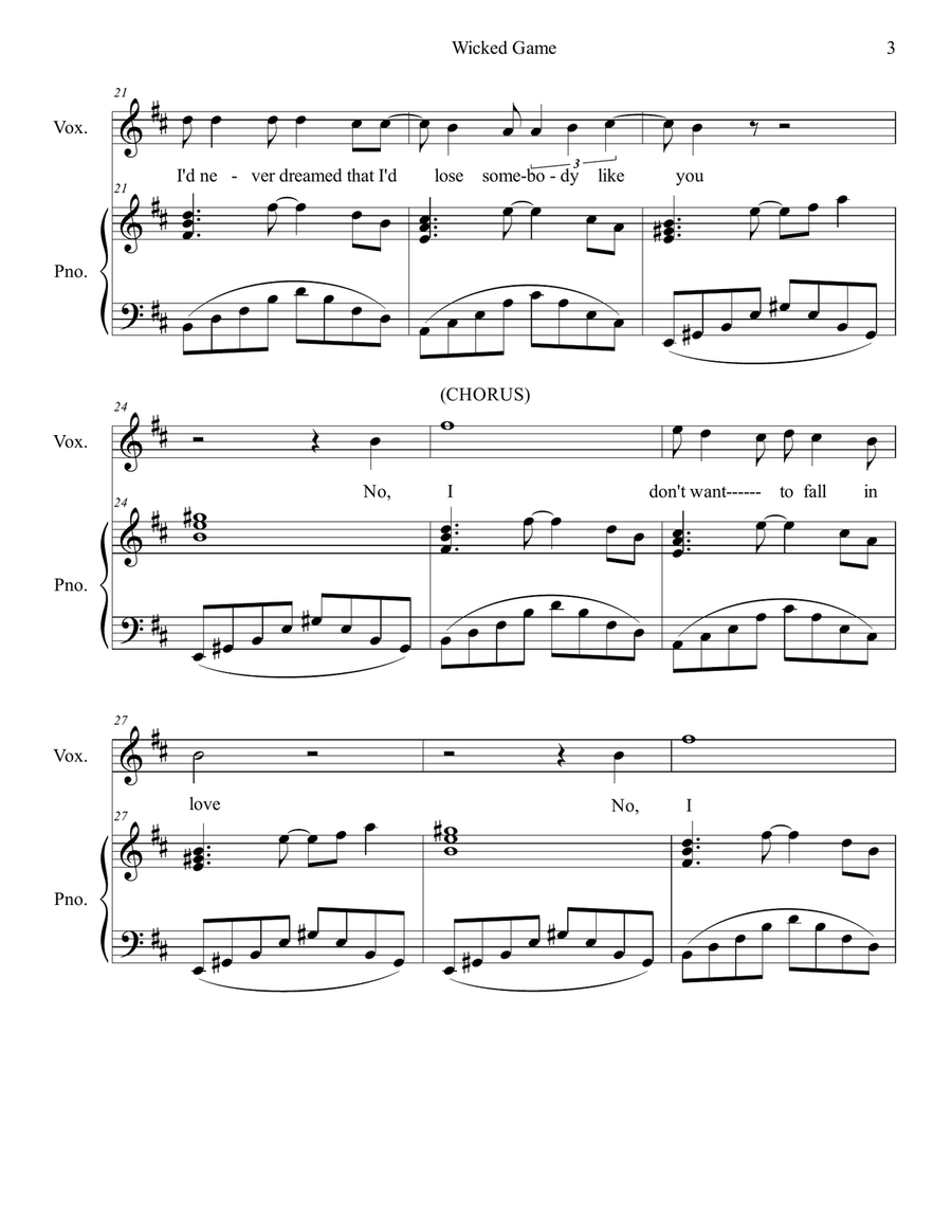 Wicked Game Piano, Vocal scores gallery preview page 4