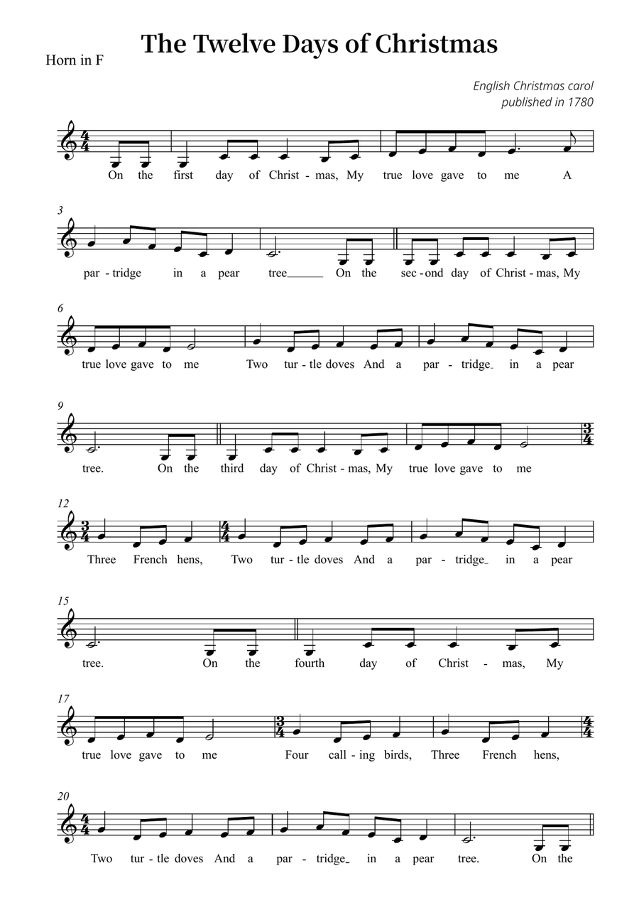 The Twelve Days of Christmas Horn Solo scores gallery preview page 1