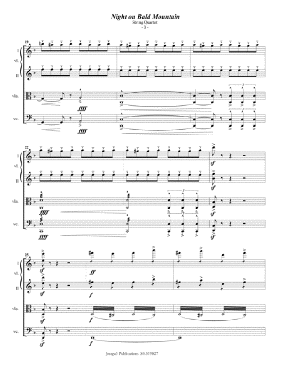 Mussorgsky: Night on Bald Mountain for String Quartet String Quartet scores gallery preview page 3