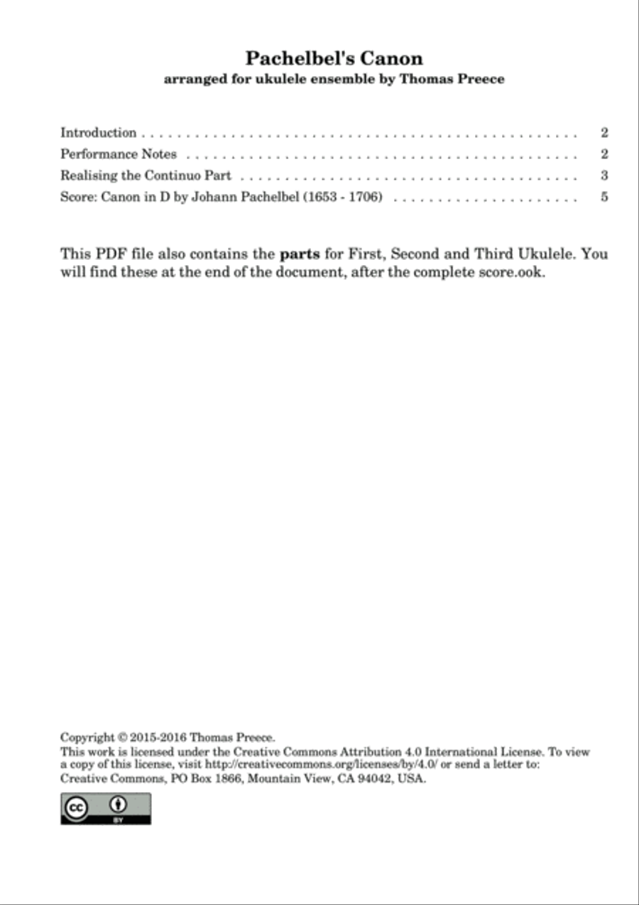 Pachelbel's Canon arranged for ukulele ensemble by Thomas Preece