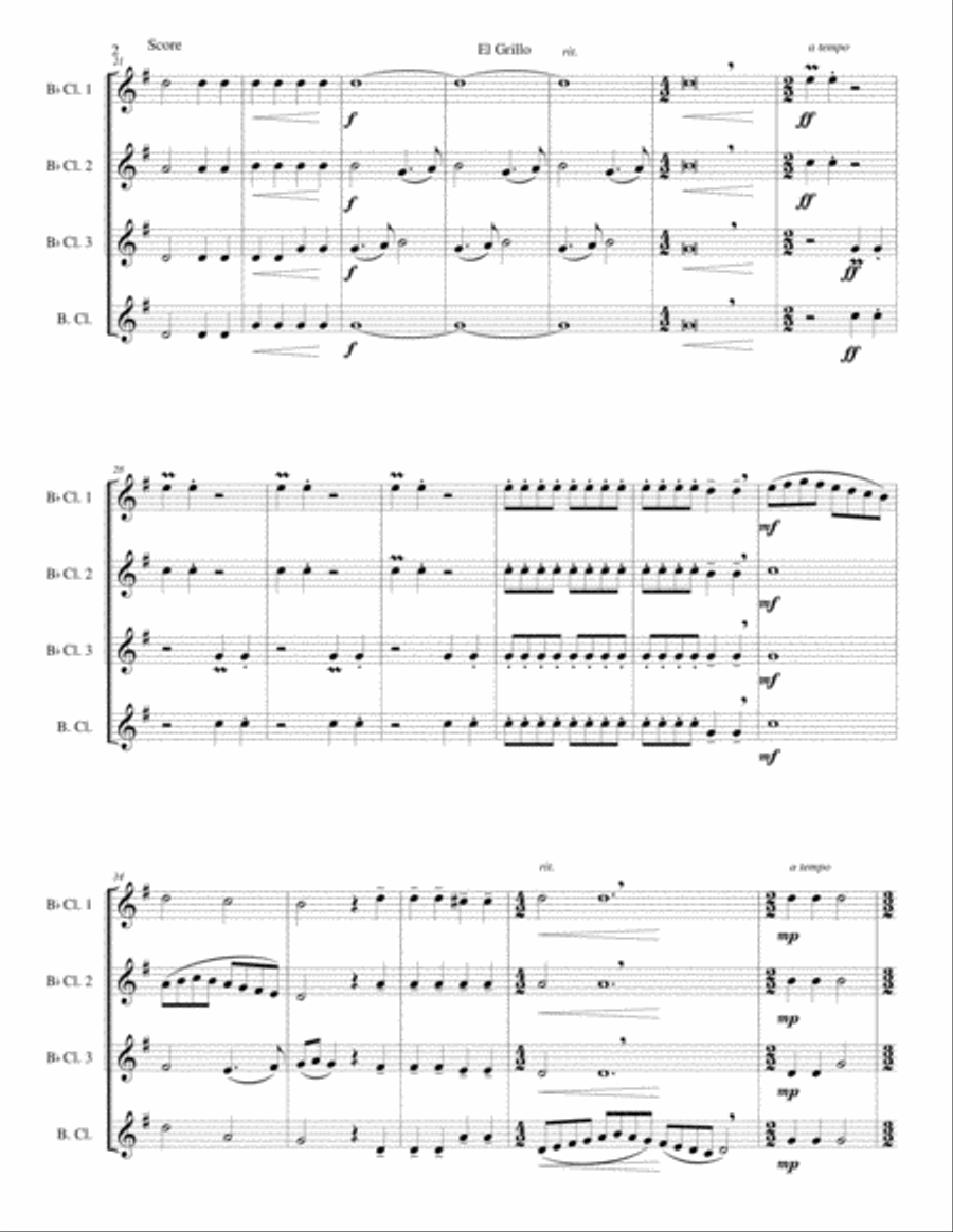 El Grillo (The cricket) - with decorations - for clarinet quartet Clarinet Quartet scores gallery preview page 2