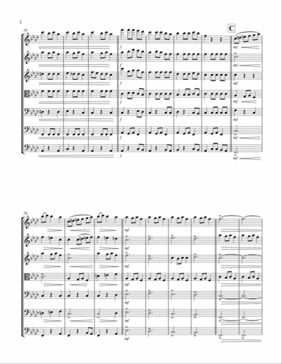 Carol of the Bells (F min) (String Septet - 3 Violin, 1 Viola, 2 Cello, 1 Bass) Cello scores gallery preview page 2